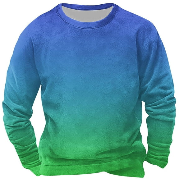 IYTR Mens Casual Sweater Fashion Gradient Color Round Neck Pullover Long Sleeve Tops Sweatshirt