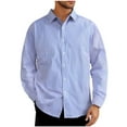 thumbnail image 1 of IYTR Mens Classic Casual Vertical Striped Shirts Loose Long Sleeve Dress Shirts Fashion Button Down Work Shirt (Sky Blue,S), 1 of 5