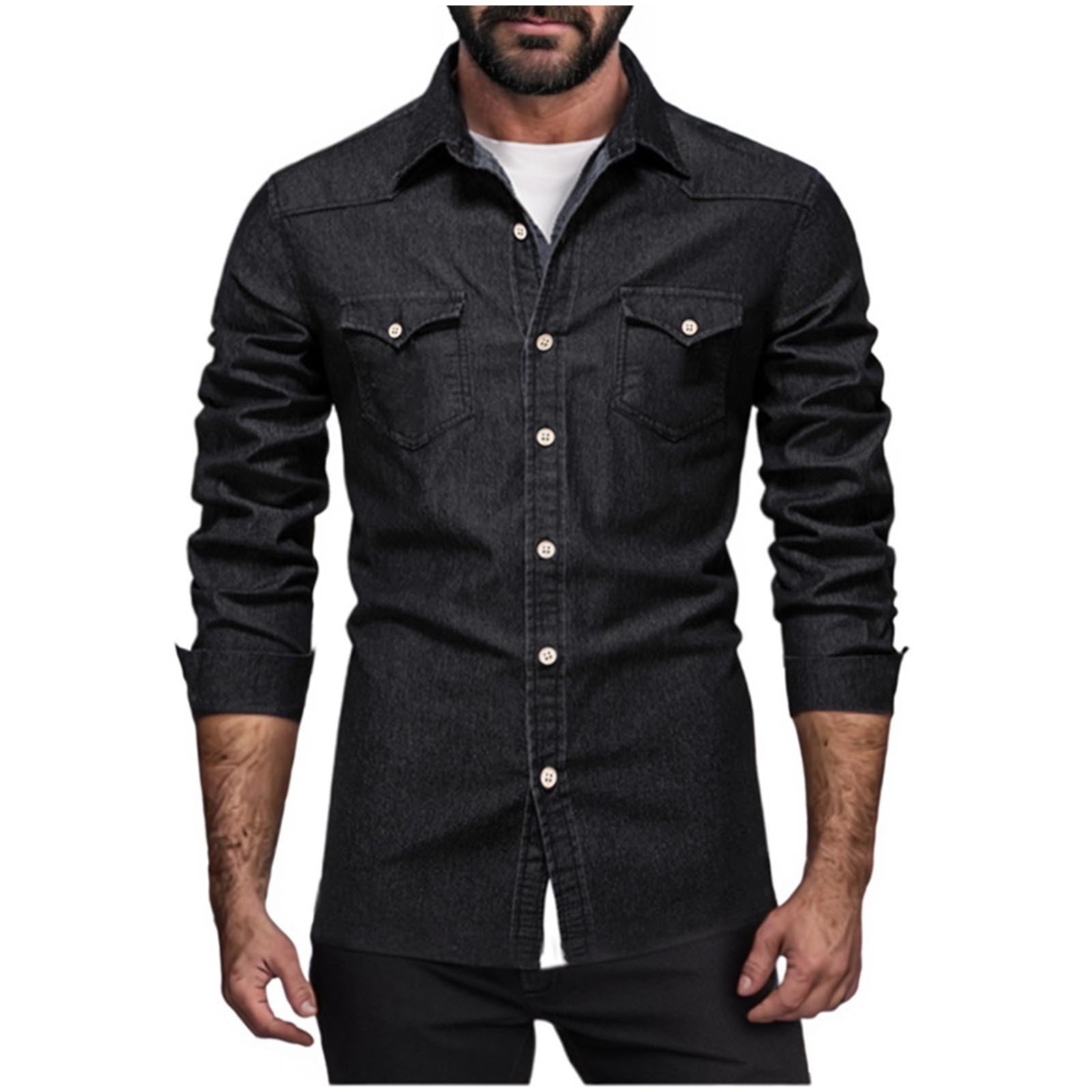 Men's Denim Shirts Long Sleeve Shirts Denim Jackets Men's Fashion Light Blue Printed Casual Shirts Denim Black Denim Jackets