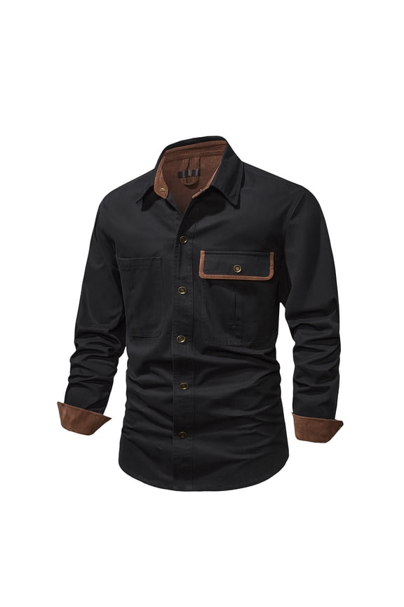 Mens Coat Button Up Lapel Solid Color Leisure Jacket Coat with Pocket Long Sleeve Jacket Black XXL