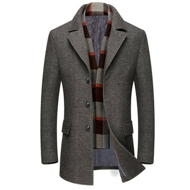 IYTR Mens Coat Long Sleeve Jacket Button Up Turndown Collar Fashion Wool Coat Business Coat Solid Color Coffee XL