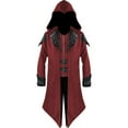 thumbnail image 1 of IYTR Mens Coat Medieval Dress Retro Cardigan Jacket Solid Color Zipper Hooded Neck Long Sleeve Jacket Red XXXXL, 1 of 5