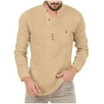 thumbnail image 1 of IYTR Mens Cotton Henley Shirts Long Sleeve Collar Button Casual Loose Lightweight T-Shirts with Pocket (Khaki,XXXL), 1 of 9