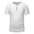 thumbnail image 1 of IYTR Mens Linen Shirts Short Sleeve Summer T Shirts Comfy Button-Up Round Neck Leisure Running Athletic Shirts Casual Solid Color White L, 1 of 7