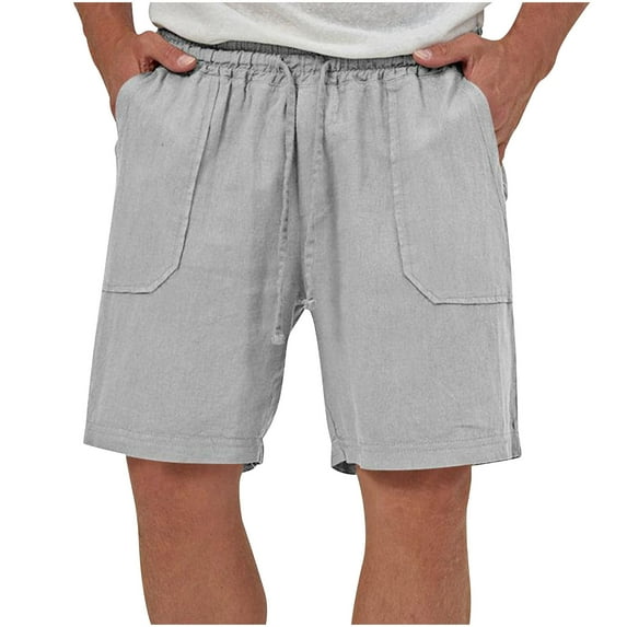 IYTR Mens Linen Shorts with Pockets Summer Lightweight Elastic Waist Drawstring Solid Color Casual Shorts Sports Shorts Gray XXL