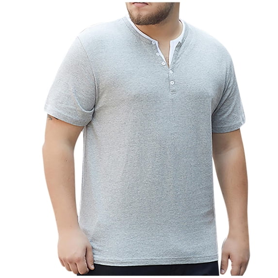 IYTR Mens Shirts Fashion Comfy Summer Solid Color Short Sleeve T Shirts Button Up Crewneck Outdoor Running Fitness Athletic T Shirts Casual Gray XXL