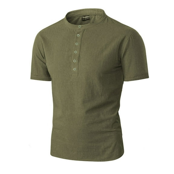 IYTR Mens Shirts Summer Short Sleeve T Shirts Solid Color Casual Fashion Classic Comfortable Fitness Athletic Shirts Button Up Round Neck Comfy Green XL