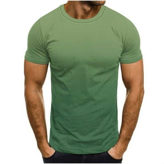 IYTR Mens Crewneck Short Sleeve T Shirt Gradient Color Summer Casual Slim Plus Size Sport Fitness Basic Tops Green XL
