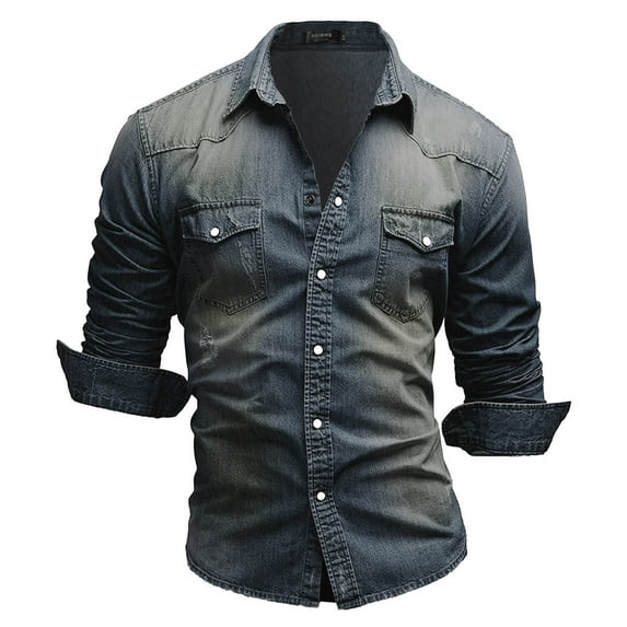 IYTR Mens Denim Coat Jackets Button Up Turndown Collar Solid Color Fashion Casual Jean Streetwear Coat with Pocket Long Sleeve Jacket Dark Blue L