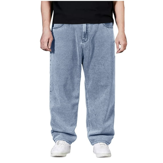 IYTR Mens Denim Pants Comfy Waist Solid Color Leisure Jean Trousers with Pockets Straight Leg Pants Light Blue 34