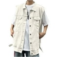 thumbnail image 1 of IYTR Mens Denim Vest Button-up Lapel Coat Solid Color Sleeveless Jacket Fashion Punk Jacket with Pocket White XXXL, 1 of 4