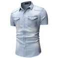 thumbnail image 1 of IYTR Mens Denims Shirts Short Sleeve Summer T Shirts Solid Color Casual Fashion Streetwear Style Shirts With Pocket Button-Up Lapel Comfy Light Blue L, 1 of 4