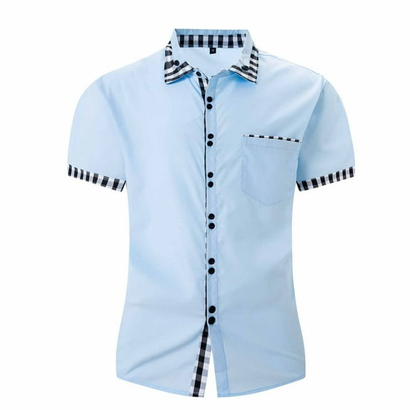 IYTR Mens Dress Shirts Short Sleeve Business Casual Tshirt Loose Comfortable Solid Color Lightweight Lapel Button Classic T Shirts Blouses (Light Blue,XXL)