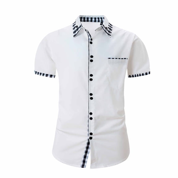 IYTR Mens Dress Shirts Short Sleeve Business Casual Tshirt Loose Comfortable Solid Color Lightweight Lapel Button Classic T Shirts Blouses (White,L)
