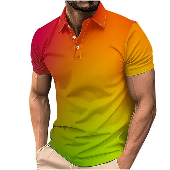IYTR Mens Dress Shirts Short Sleeve Comfortable Lightweight Tshirts Fitness Sports Tops Vintage T Shirts Gradient Color Lapel Button Casual Tee Shirt Blouses (Multicolor,XXL)