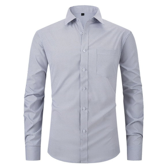IYTR Mens Dress Shirts Solid Color Long Sleeve Regular Fit Work Shirts Button Up Turndown Collar Classic Comfy Business Casual Shirts Blouses Gray S