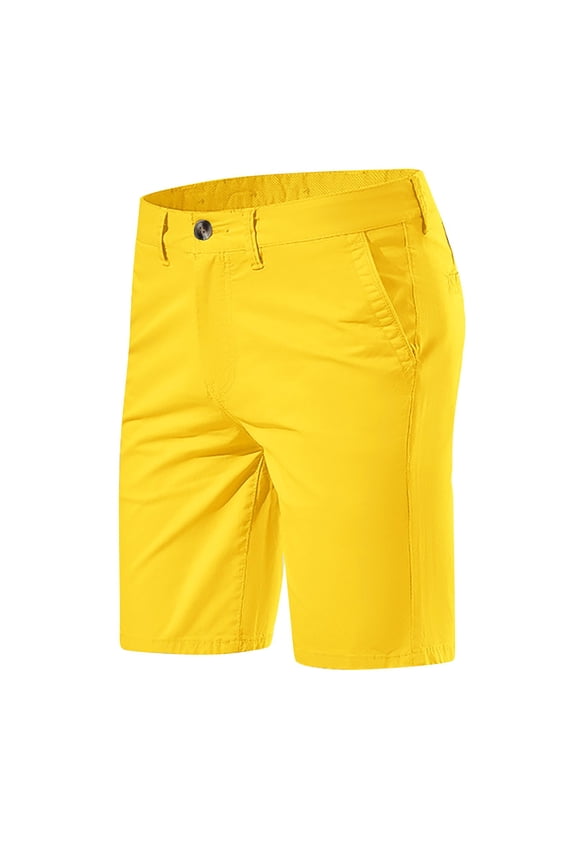 Mens Elastic Waist Athletic Workout Shorts Wide Leg Solid Color Running Fitness Short Pants Outdoor Loose Hiking Short Pants with Pockets (Yellow,29)