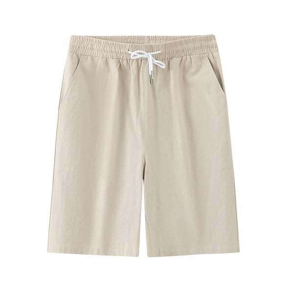 IYTR Mens Elastic Waist Drawstring Shorts Casual Solid Color Shorts with Pockets Travel Running Gym Short Pants (Khaki,XXXL)