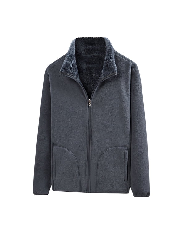 Mens Fleece Jacket Winter Warm Zip Up Jacket Long Sleeve Thermal Coat Winter Casual Wear Thick Outwear (Gray,M)