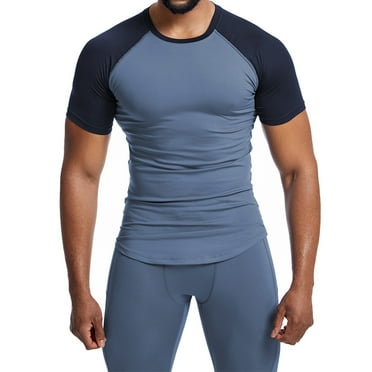 IYTR Mens Gym Shirts Short Sleeve Pullover Round Neck Shirts Solid Color T-shirts Slim Sport Fitness Tshirts Blue L