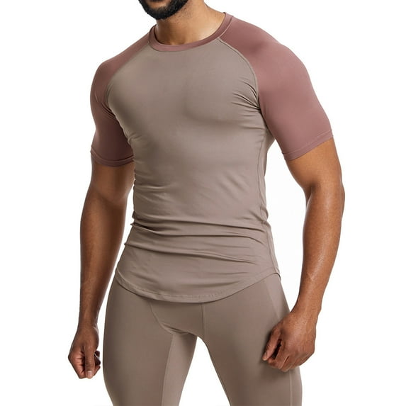 IYTR Mens Gym Shirts Short Sleeve Pullover Round Neck Shirts Solid Color T-shirts Slim Sport Fitness Tshirts Red XXXL