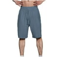 thumbnail image 1 of IYTR Mens Gym Shorts Summer Solid Color Drawstring Elastic Waist Shorts Classic Linen Shorts Comfy Sport Fitness Shorts Navy L, 1 of 5