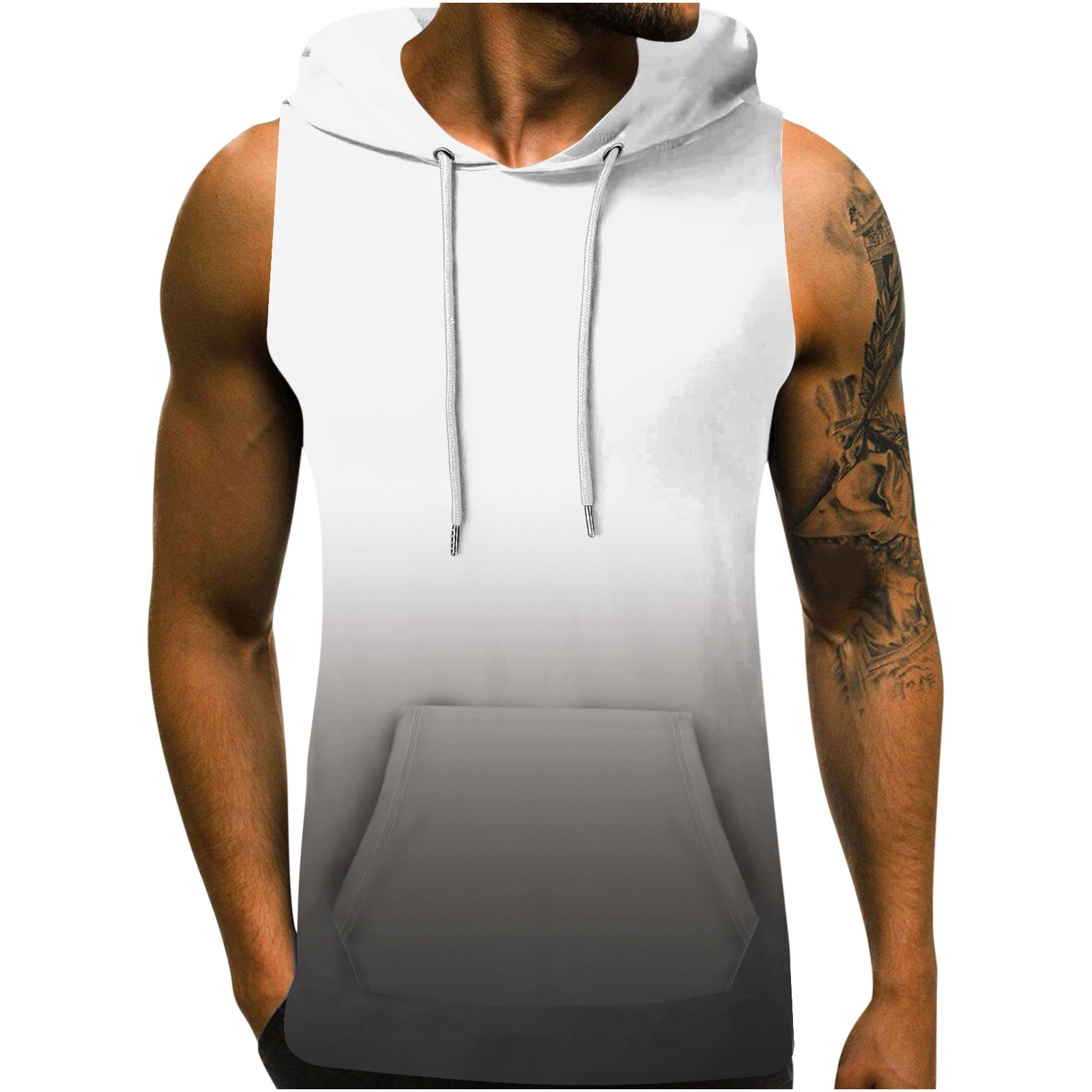 IYTR Mens Hawaiian Beach Tank Top Drawstring Pocket Hooded Tank Tops ...