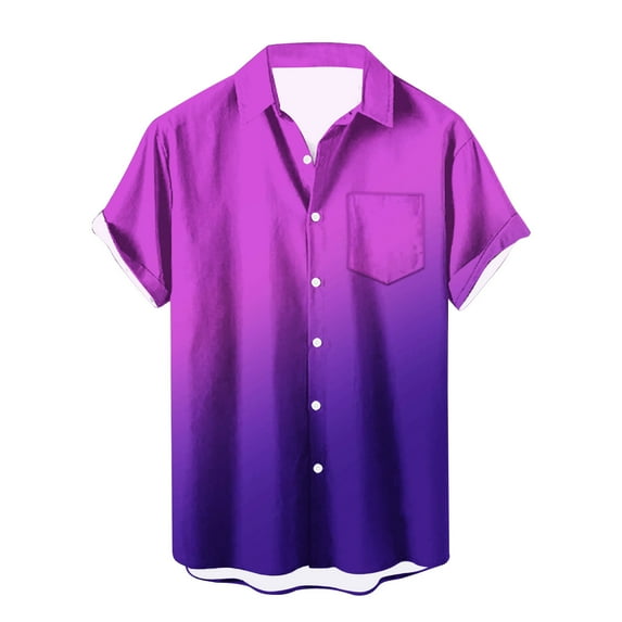 IYTR Mens Hawaiian Shirts Fashion Gradient Color Short Sleeve T Shirts Button Up Lapel Tropical Beach Shirts With Pocket Casual Summer Comfy Purple XXL