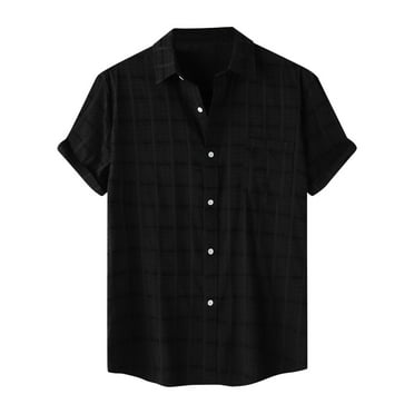 IYTR Mens Hawaiian Shirts Solid Color T-shirts Button Lapel Shirts Short Sleeve Comfy Tropical Beach Shirts with Pocket Black S