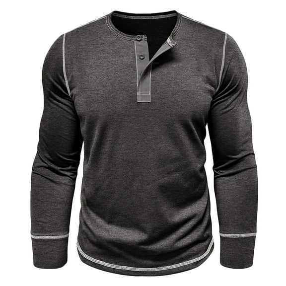 IYTR Mens Henley Shirts Long Sleeve Casual Button Tshirts Basic Shirts Fall Vintage Clothes with Pocket (Dark Gray,S)