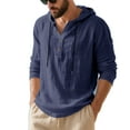 thumbnail image 1 of IYTR Mens Hooded Drawstring Shirts Button Collar Long Sleeve Tops Fashion Solid Color Shirt Trendy Beach Tops (Navy,XL), 1 of 5