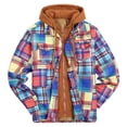 thumbnail image 1 of IYTR Mens Hooded Fake Two-piece Jacket Long Sleeve Jacket Loose Hooded Fake Two-piece Jacket with Pocket Zipper Hooded Neck Plaid Blue M, 1 of 5