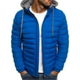 thumbnail image 1 of IYTR Mens Hooded Jacket Long Sleeve Solid Color Zipper Hooded Drawstring Jacket Winter Warm Padded Jacket with Pockets Blue XL, 1 of 3