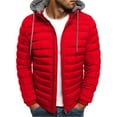 thumbnail image 1 of IYTR Mens Hooded Jacket Long Sleeve Solid Color Zipper Hooded Drawstring Jacket Winter Warm Padded Jacket with Pockets Red S, 1 of 3