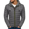thumbnail image 1 of IYTR Mens Hooded Jacket Long Sleeve Solid Color Zipper Hooded Drawstring Jacket Winter Warm Padded Jacket with Pockets Gray M, 1 of 3