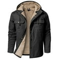 thumbnail image 1 of IYTR Mens Hooded Shirts Jacket Solid Color Winter Warm Sherpa Fleece Trucker Coats with Pockets Black XL, 1 of 1