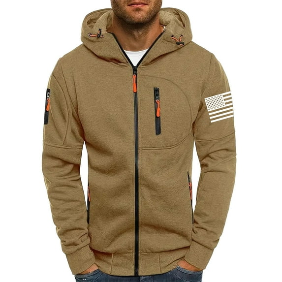IYTR Mens Hoodies Fleece Jacket Long Sleeve Zip up Hooded Sweatshirts Coats Workout Running Sweatshirts Jackets (Khaki,S)