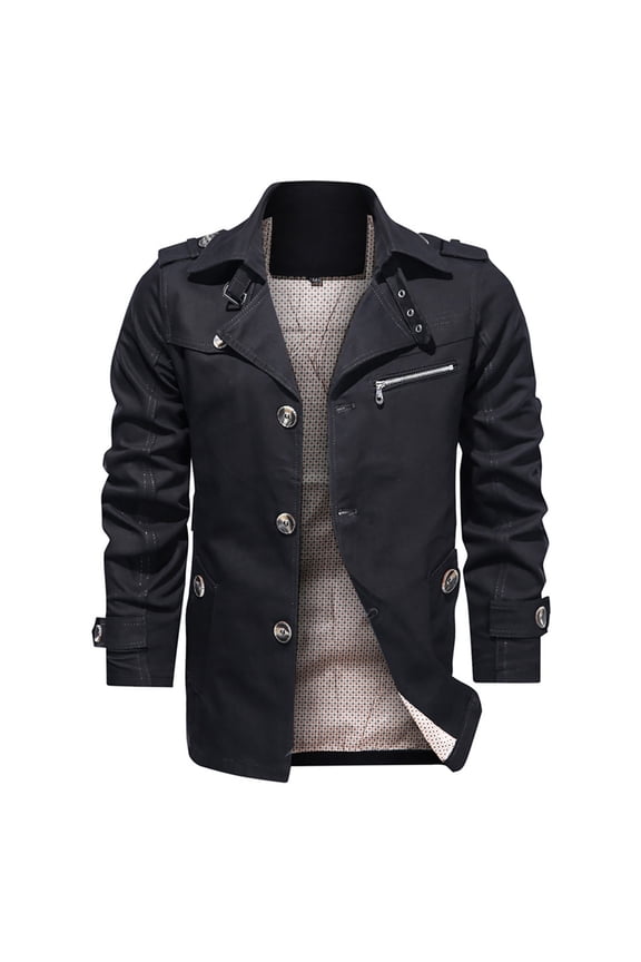 Mens Jackets Breathable Plus Size Jacket Coat with Pocket Long Sleeve Jacket Button Up Hooded Neck Solid Color Black L