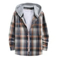 thumbnail image 1 of IYTR Mens Jackets Button Up Hooded Neck Plaid Long Sleeve Jacket Hooded Drawstring Shirts Jackets Khaki XL, 1 of 6