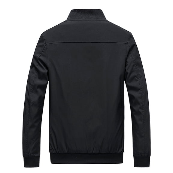 IYTR Mens Jackets Coat Solid Color Long Sleeve Jacket Zipper Stand-up Collar Leisure Baseball Jacket Coat with Pocket Black XXL