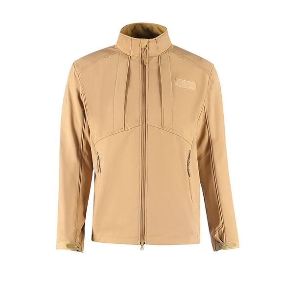IYTR Mens Jackets Comfortable Outdoor Sport Jackets with Pocket Solid Color Zipper Stand-up Collar Long Sleeve Jacket Khaki L
