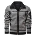 thumbnail image 1 of IYTR Mens Jackets Long Sleeve Jacket Imitation Leather Coat Top with Pocket Zipper Lapel Solid Color Gray L, 1 of 5