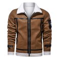 thumbnail image 1 of IYTR Mens Jackets Long Sleeve Jacket Imitation Leather Coat Top with Pocket Zipper Lapel Solid Color Khaki S, 1 of 5