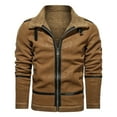 thumbnail image 1 of IYTR Mens Jackets Long Sleeve Jacket Imitation Leather Coat Top with Pocket Zipper Lapel Solid Color Khaki XL, 1 of 5