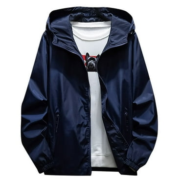 IYTR Mens Jackets Long Sleeve Jacket Loose Winter Hooded Sports Jackets with Pocket Zipper Hooded Neck Solid Color Dark Blue XXXXXL
