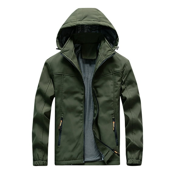 IYTR Mens Jackets Long Sleeve Jacket Zipper Hooded Neck Comfy Outdoor Sport Jackets with Pocket Solid Color Green M
