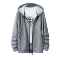 thumbnail image 1 of IYTR Mens Jackets Long Sleeve Jacket Zipper Hooded Neck Loose Hooded Drawstring Jackets with Pocket Solid Color Gray XL, 1 of 6