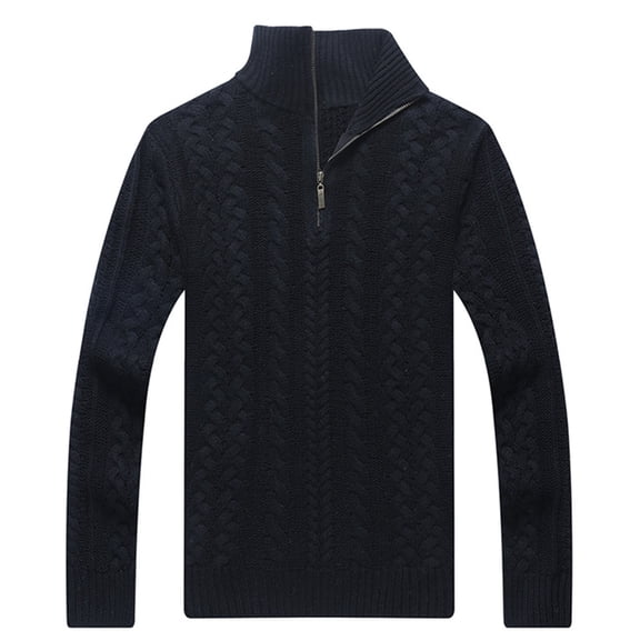 IYTR Mens Jackets Long Sleeve Jacket Zipper Stand-up Collar Fashion Knit Cardigan Sweater Jacket Solid Color Black M