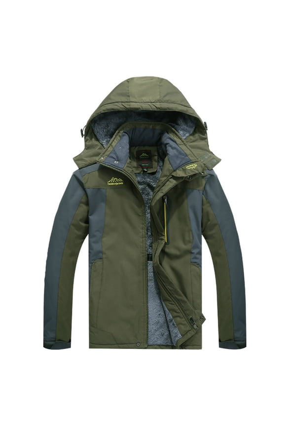 Mens Jackets Patchwork Long Sleeve Jacket Zipper Hooded Neck Fashion Wind Protection Outdoor Coat with Pocket Army Green XXXXL