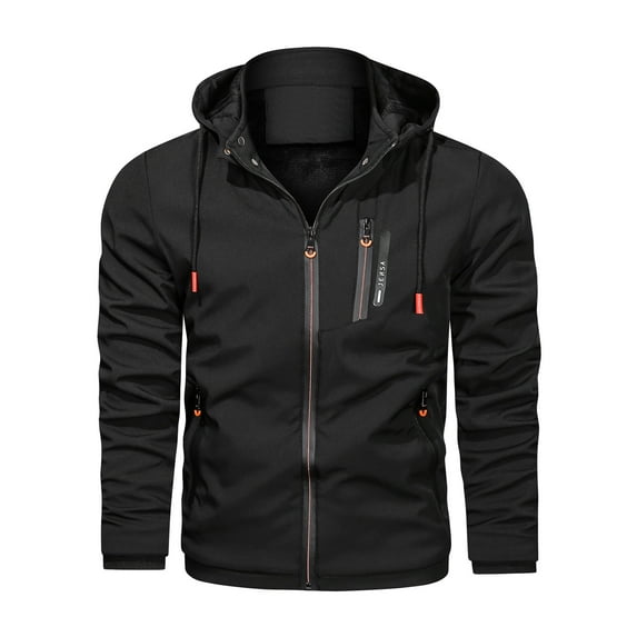 IYTR Mens Jackets Solid Color Leisure Outdoor Sport Hooded Jackers with Pocket Long Sleeve Jacket Zipper Hooded Neck Black XXXL